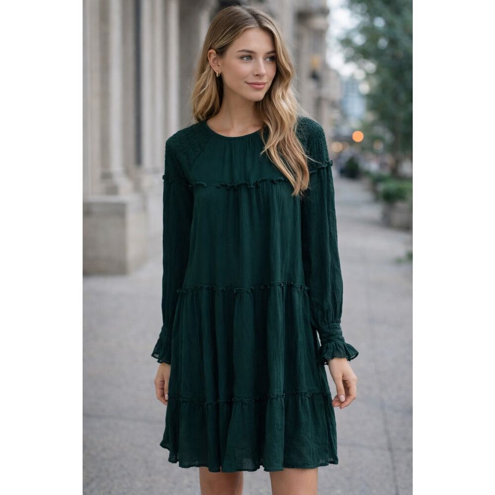 Moon River Ruffl sleeve gauze dress Green S